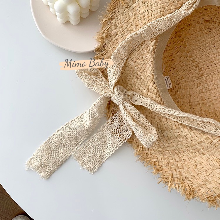 Mũ cói vành rộng đi biển thắt dây ren xinh xắn cho bé MH107 Mimo Baby