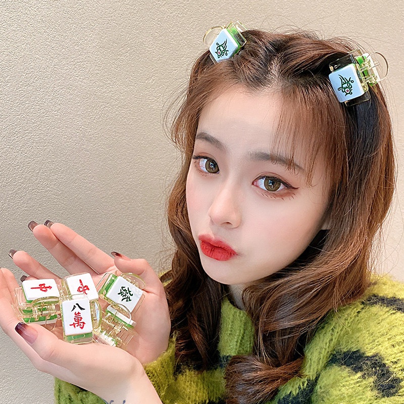 Kẹp Tóc Mạt Chược Trong Suốt Vui Nhộn Phong Cách Hàn Quốc Cho Nữ