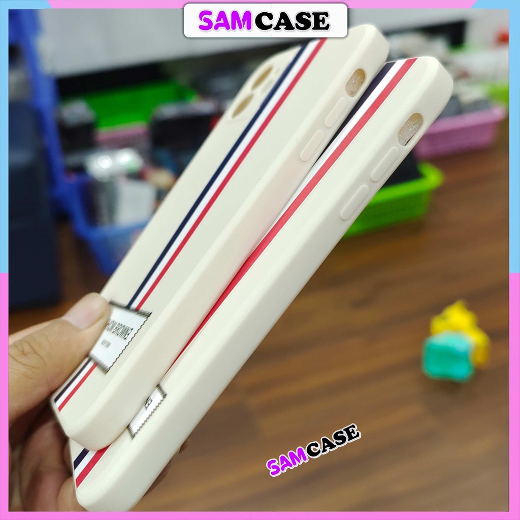 Ốp lưng iPhone 6/6s/7/8/X/XS/11/12/13 Pro Plus Max viền vuông chống sốc silicon mềm bảo vệ camera hình Thom Browne SC123