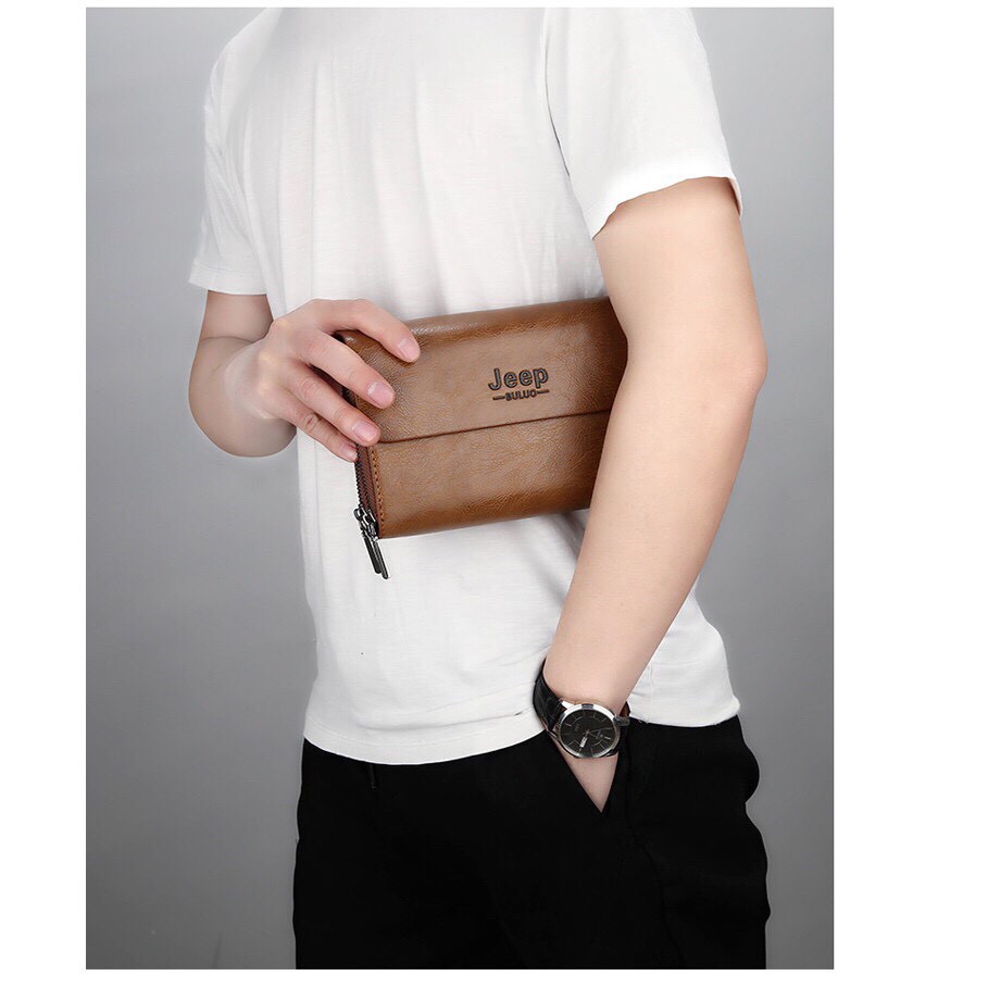 Ví cầm tay nam nữ thời trang JEEP BULUO, KT: 21x13x4cm (Nâu sáng-Nâu đậm-Đen) | BigBuy360 - bigbuy360.vn