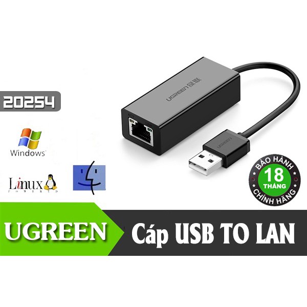 Cáp Chuyển USB To LAN 10/100Mbps Cao cấp Ugreen 20254 - Hàng chính hãng