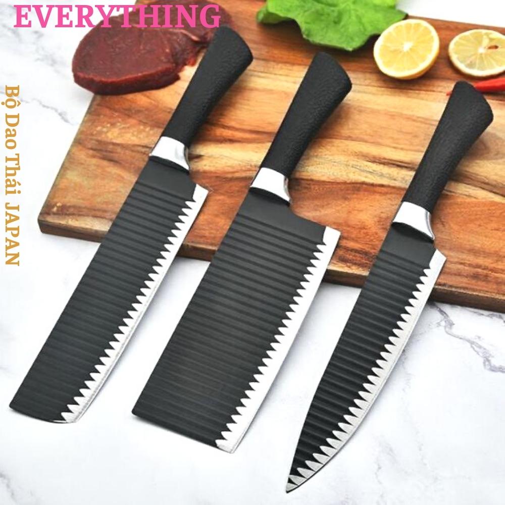 Dao Thái Thịt JAPAN Lưỡi Gợn Sóng Cao Cấp (Có Khâu Cán Mạ Inox) Bộ dao nhà bếp bền đẹp Sắc Bén Mẫu Mã Đẹp