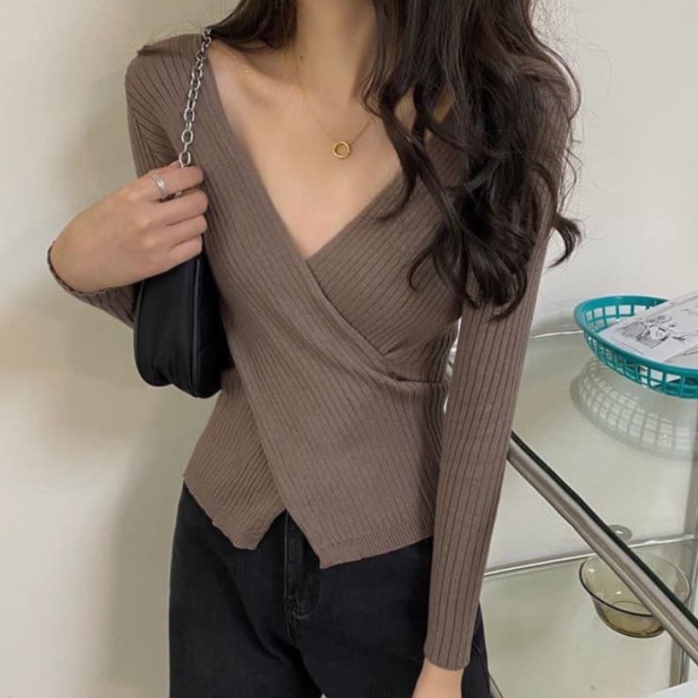 Áo Sweater dệt kim tay dài màu sắc thanh lịch cho phái nữ