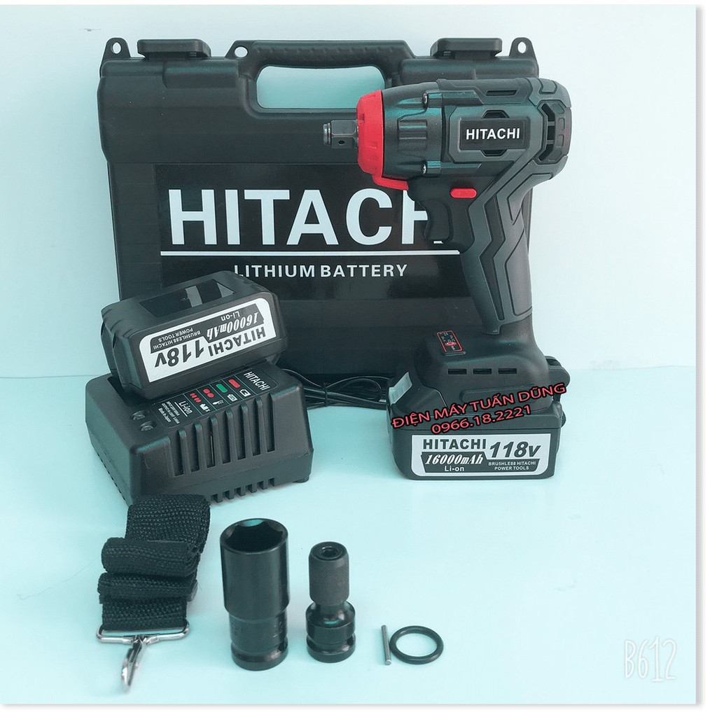 Máy siết bulong KHÔNG CHỔI THAN Hitachi 118V - 3 ĐÈN LED Kèm đầu chuyển vít