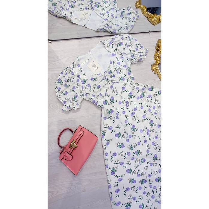 V94 | Váy thiết kế hoa nhí xanh tím cuộc tay nhún ngực siêu xinh | Tuli design