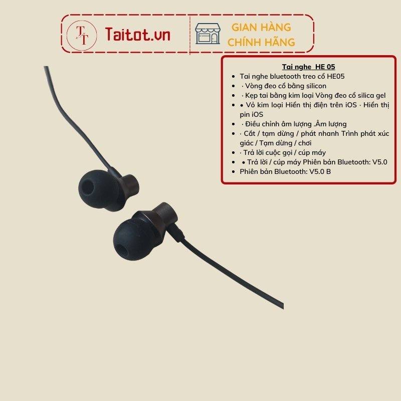 Tai nghe không dây thể thao đeo cổ HE05 kết nỗi bluetooth cho hầu hết điện thoại và laptop  - Taitot