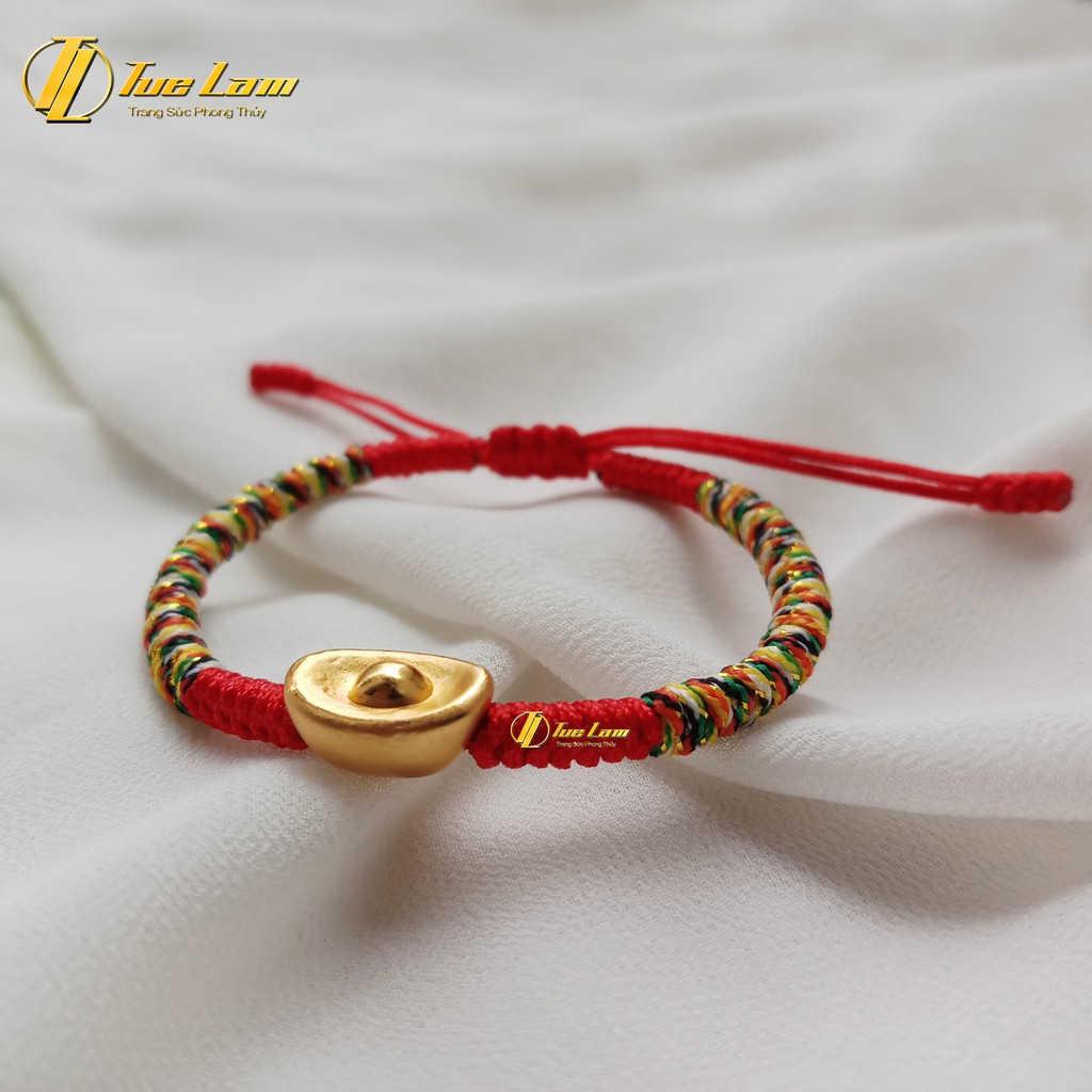 Vòng tay chỉ đỏ may mắn bện ngũ sắc tây tạng charm đĩnh bạc tài lộc phú quý - Tuệ Lâm