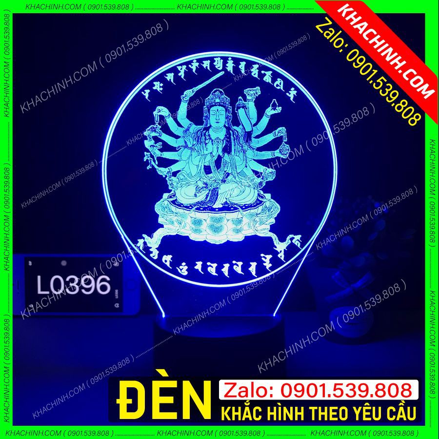 Đèn thờ Phật Quan Âm nghìn tay - khắc hình Phật Giáo theo yêu cầu - Mẫu L0396-Y có Remote thay đổi 16 màu
