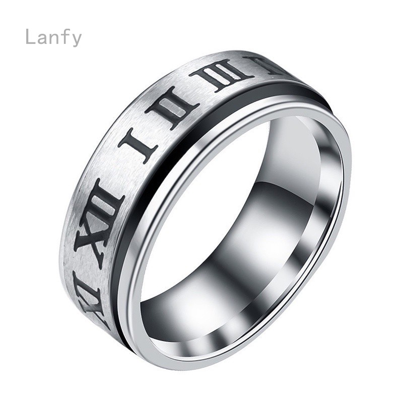 Lanfy1 Novel Nhẫn xoay hợp kim 8mm khắc chữ số La Mã cá tính cho nam và nữ