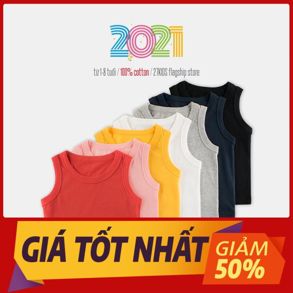 Áo sát nách bé trai 27KIDS áo thun trơn ba lỗ cho bé cotton hàng xuất Âu Mỹ
