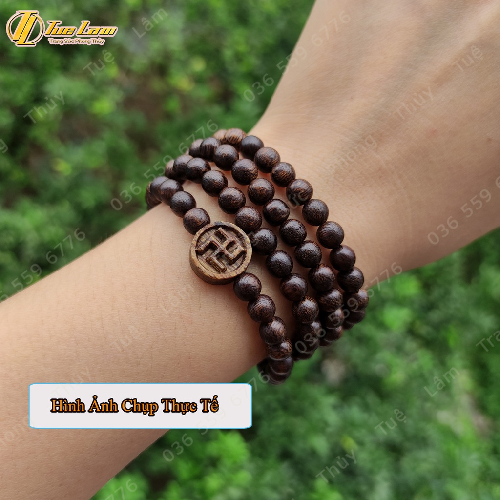 Vòng Tay Trầm Hương Chuỗi Tràng Hạt 108 Tốc Vườn 6 8 li Charm Chữ Vạn - Tuệ Lâm