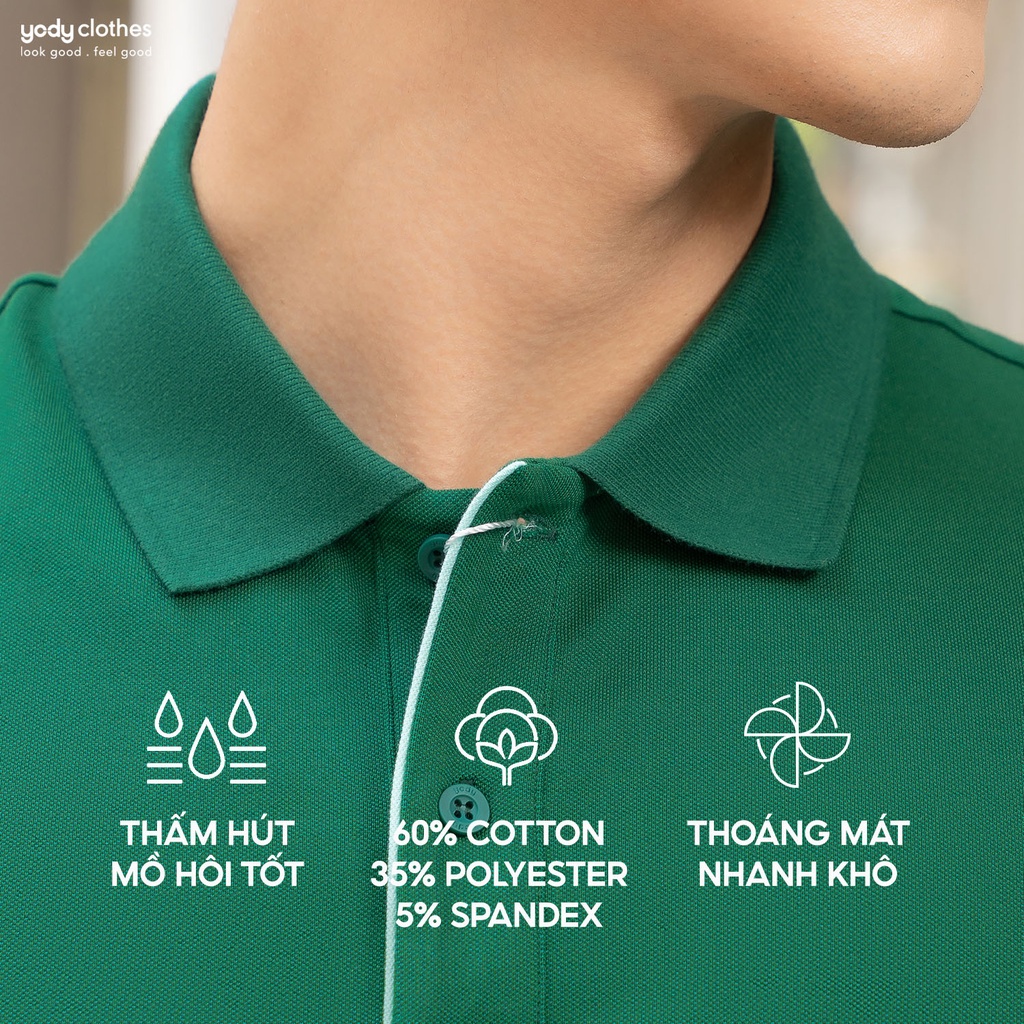 Áo thun polo nam YODY thêu họa tiết vải mắt chim cao cấp APM5391