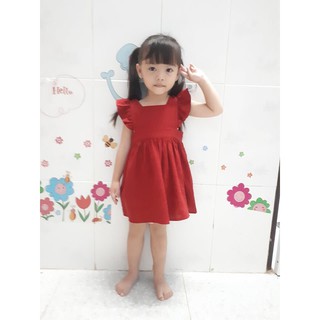 Đầm Cổ Vuông Đỏ Bé Gái