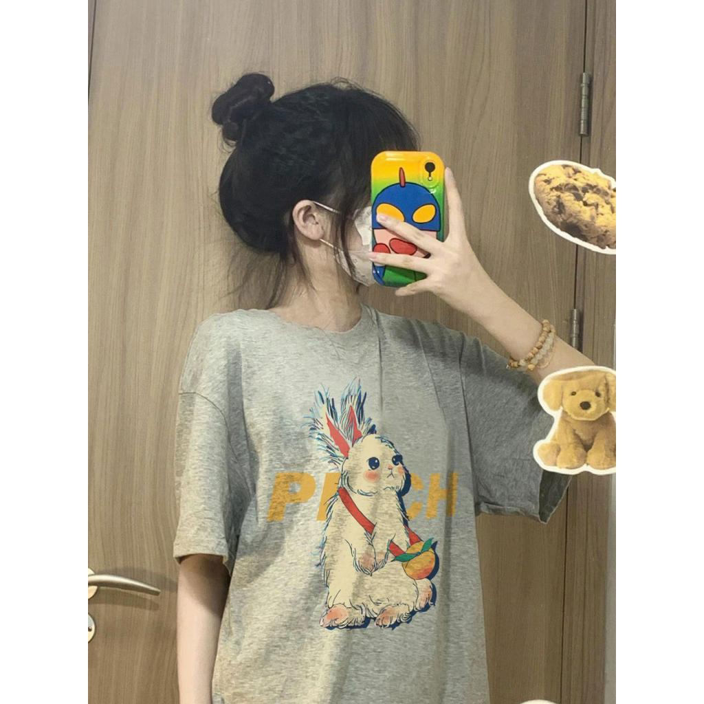 Áo Thun Cotton Nguyên Chất Ngắn Tay In Hình Thỏ Phong Cách Mới 61221