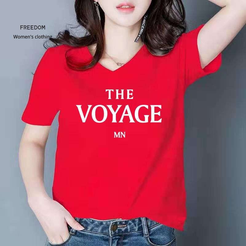 freedom  Red V Collar for women 2021 Áo sơ mi kiểu Hàn Quốc mới, đen trắng rộng rãi mùa hè phong cách phương tây nửa tay