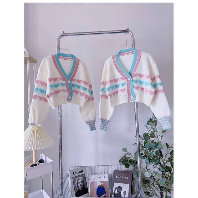 Áo Len Cardigan Croptop trái tim