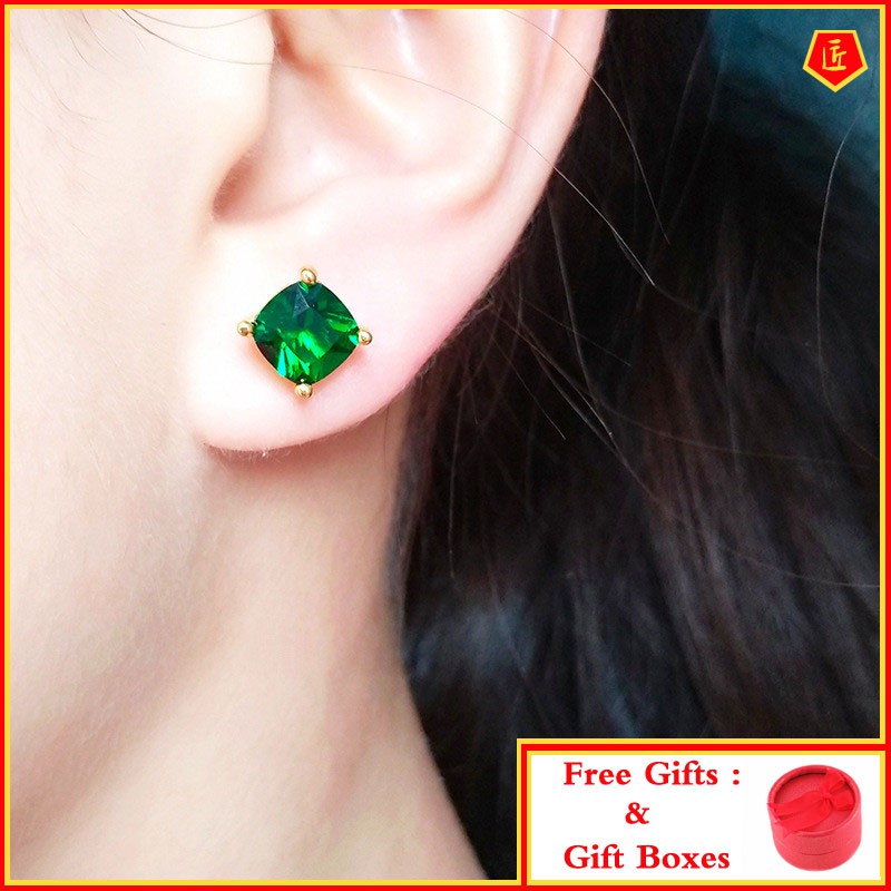 Bông Tai Mạ Vàng 18k Đính Ngọc Lục Bảo Phong Cách Cổ Điển