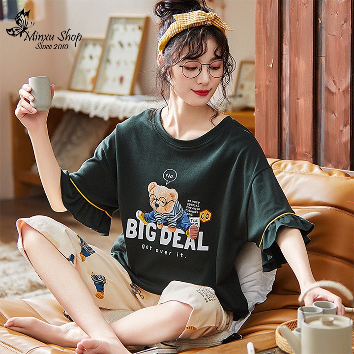 Bộ ngủ, bộ mặc nhà nữ quần Lửng cotton, bộ đồ ngủ trẻ trung - tự tin diện đẹp lung linh - Phong Cách Hàn Quốc