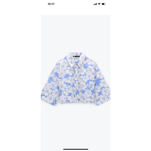 Sơ mi xanh hoa trắng crop Zara size M newtag chính hãng