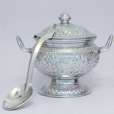 Thố đựng cơm Thái Lan 24cm mạ bạc (kèm thìa) โถข้าวลายไทย