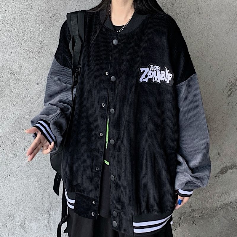 Áo khoác bóng chày in họa tiết phong cách Retro Hàn quốc