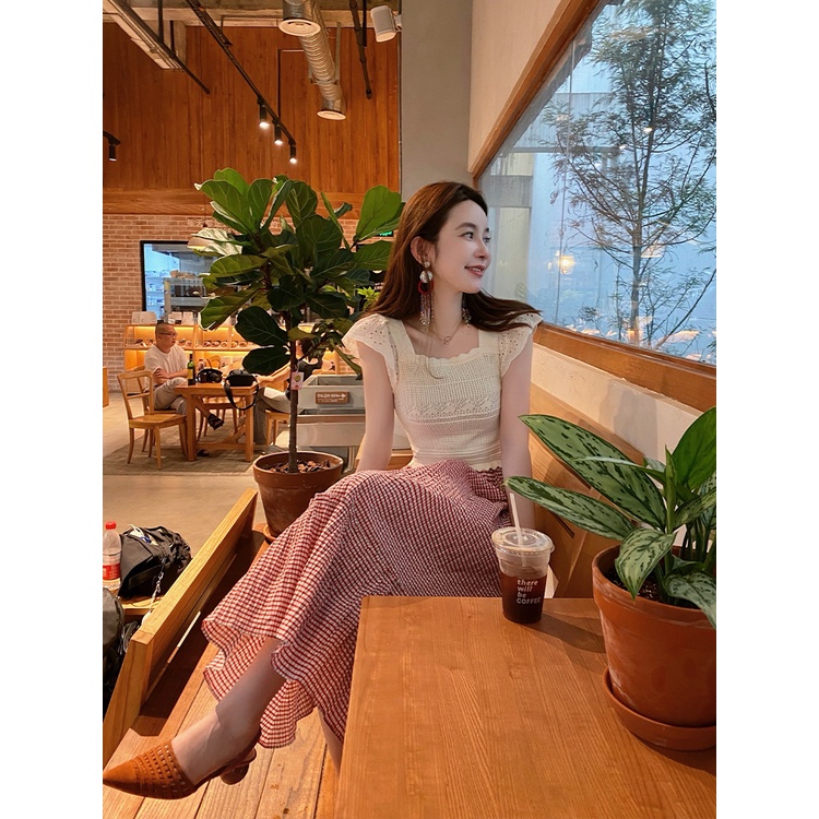 Áo Croptop Dệt Kim Cổ Vuông Phối Ren Phong Cách Pháp Thời Trang Mới Cho Nữ