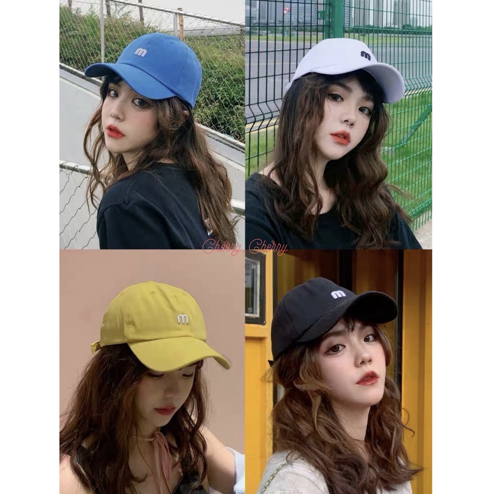 Mũ nón lưỡi trai thêu chữ M phong cách Unisex Hàn Quốc