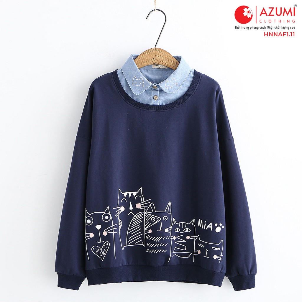 Áo hoodies nữ Azumikichi phong cách Nhật, áo hoodie kiểu in hình dễ thương