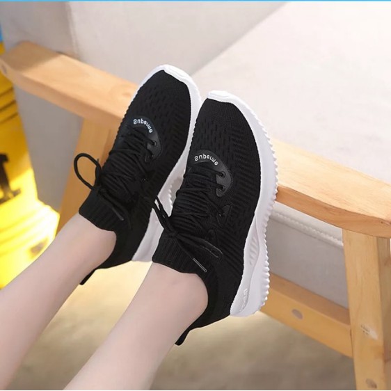 Giày Sneaker Nữ Cổ Chun Cao Cấp,Vải Dệt Thoáng Khí,Đế Cao Su Cao 4cm Êm Chân