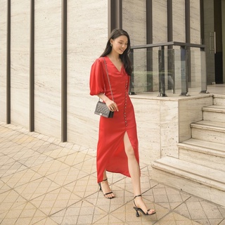Đầm nữ dự tiệc đỏ chiết eo tay phồng sang trọng thanh lịch UP2 workshop Savannah Dress
