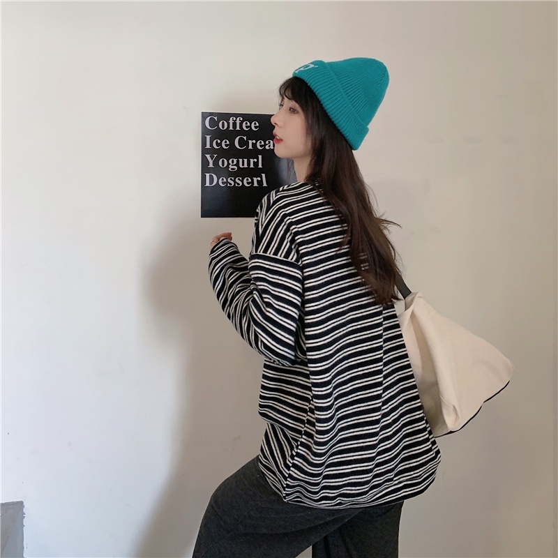 Áo Thun Nữ Tay Dài Kẻ Sọc Ngang Thời Trang Hàn Quốc Xinh Xắn
