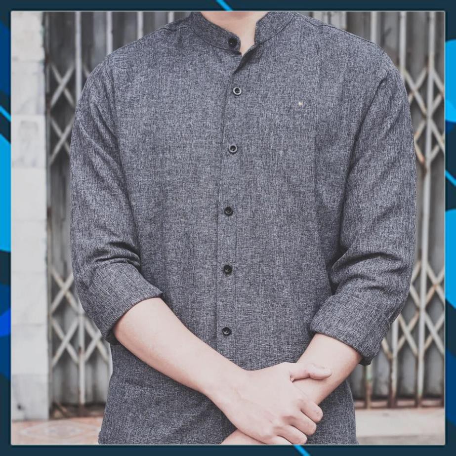ÁO SƠ MI NAM CỔ TÀU MÀU XÁM TIÊU - sns Fashion