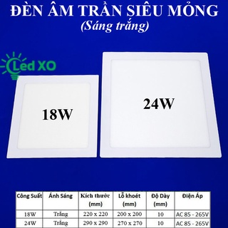 Đèn led vuông âm trần mỏng 18w 24w sáng trắng