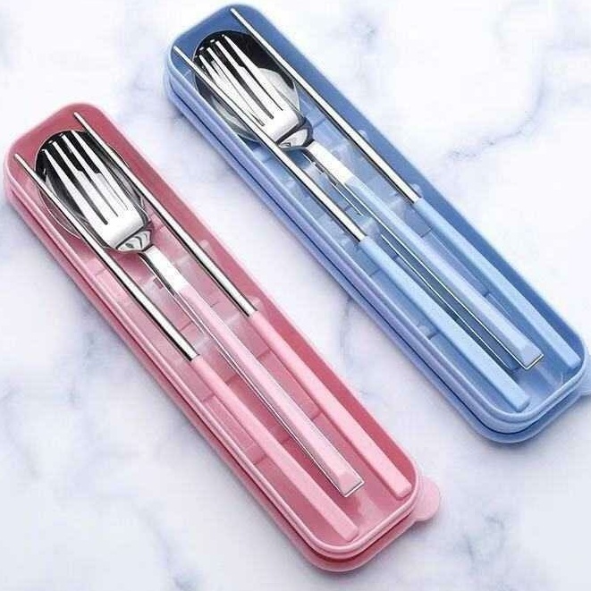 Set Đũa - Thìa Cá Nhân Ăn Cơm Trưa Văn Phòng INOX 304 Cán Nhựa T3 - Tặng Hộp Lúa Mạch Cao Cấp #boduathiacanhan