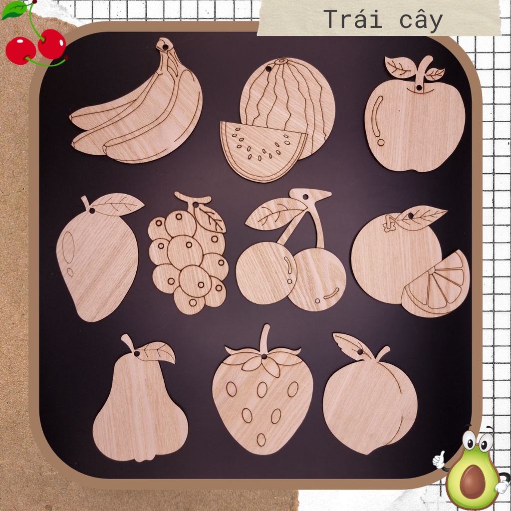 Bộ 10 miếng gỗ tô màu Trái cây 🍊 (Chưa kèm màu tô)