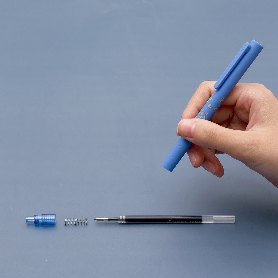 Bộ 3 bút gel Kaco Rocket Xanh Đại Dương mực đen ngòi 0,5mm