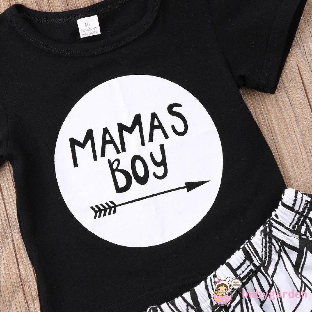 Áo thun ngắn tay in chữ Mamas và quần short dành cho bé trai