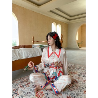 Đồ bộ ngủ Pyjama lụa tơ tay dài quần dài pattern a