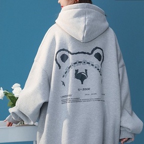【ZHELIHANGFEI】Áo Hoodie Tay Dài Dáng Rộng In Hình Gấu Phong Cách Preppy