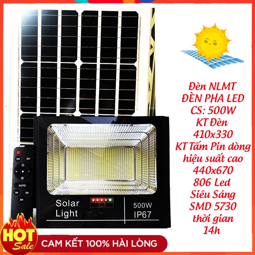 Đèn pha năng lượng mặt trời 500W 300W 200W độ sáng cao tấm pin lớn thời gian sáng 15h led SMD5730 bảo hành 2 năm