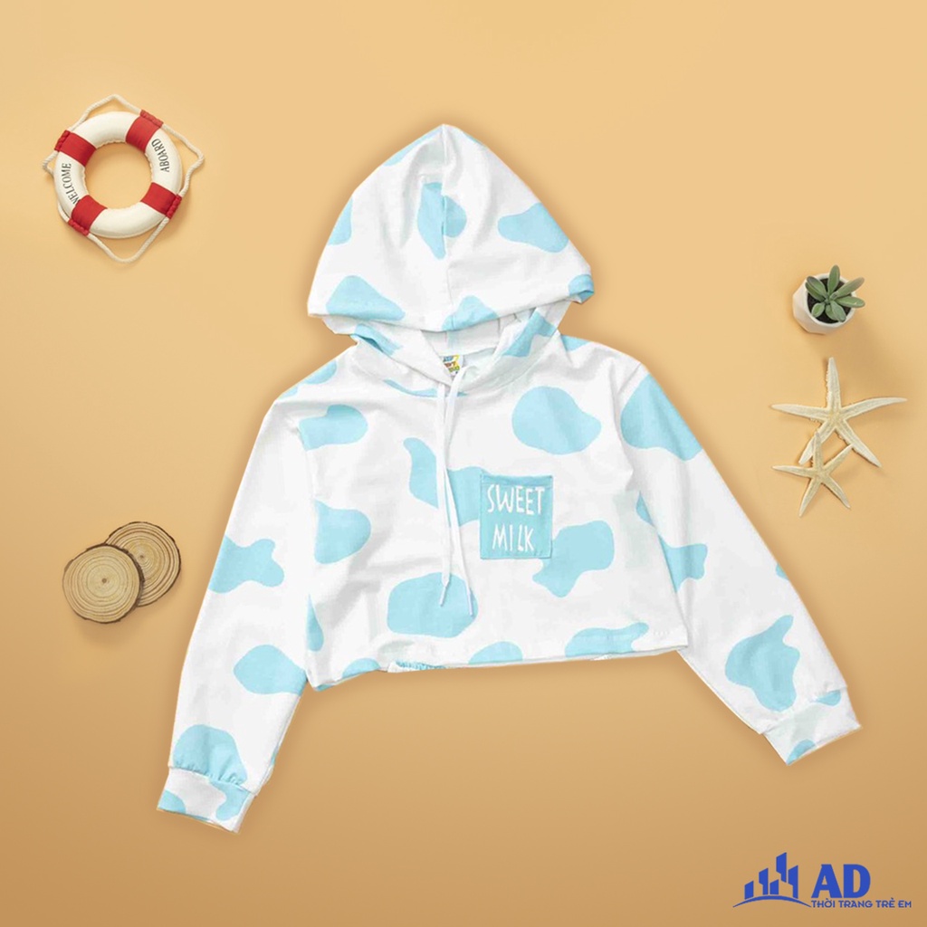 Áo Hoodie bò sữa thun 100% cotton cho bé gái