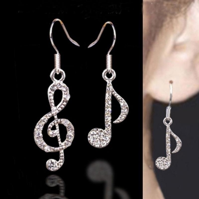 1 Cặp Bông Tai Hình Nốt Nhạc Đính Pha Lê Dễ Thương Thời Trang