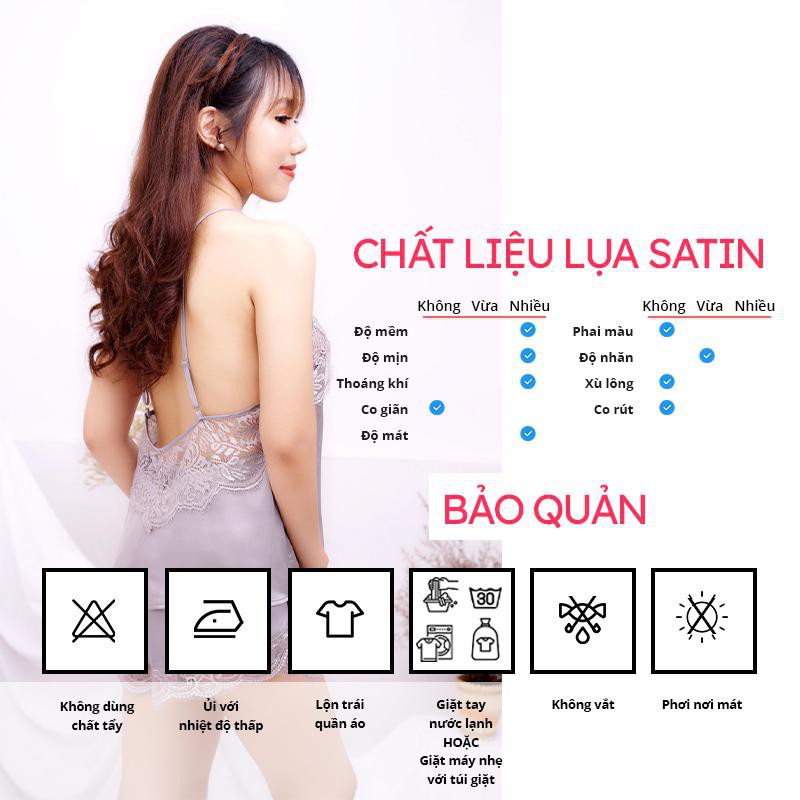 Đồ Ngủ Gợi Cảm Lụa Satin Cao Cấp 2 dây Áo Kiểu Yếm Sexy gu mac quần ngắn phối ren be sweet on QÙA TẶNG VỢ sexy ❣️