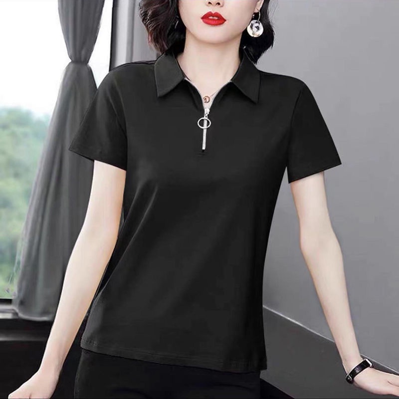 Áo Thun Tay Ngắn Dáng Rộng Màu Trơn Thời Trang Mùa Hè Cho Phụ Nữ Trung Niên