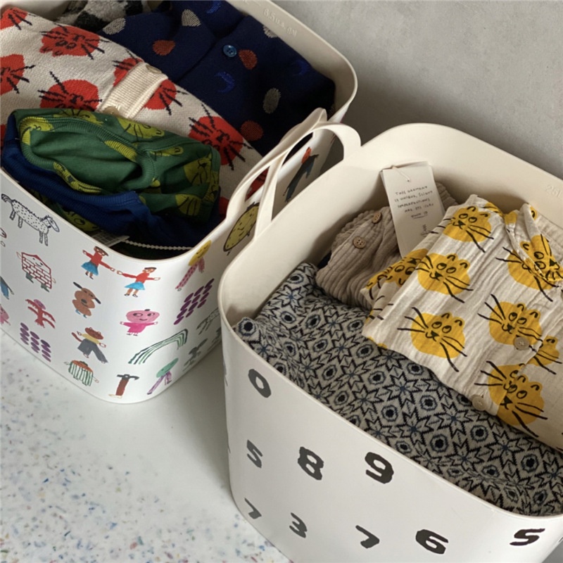 Giỏ Đựng Đồ Dơ In Chữ Baba Daddy Có Tay Cầm Và Nắp Đậy Kiểu Hàn Quốc