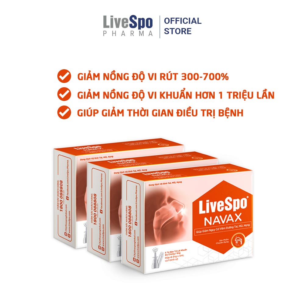 [Mua 3 tặng 1] COMBO 3 LiveSpo NAVAX chuyên dụng - Nước muối sinh lý có bào tử lợi khuẩn (Hộp 4 ống x 5ml)