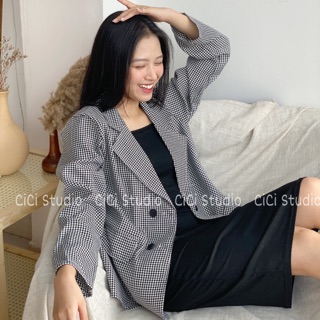 Áo blazer kẻ caro nhỏ - ảnh thật