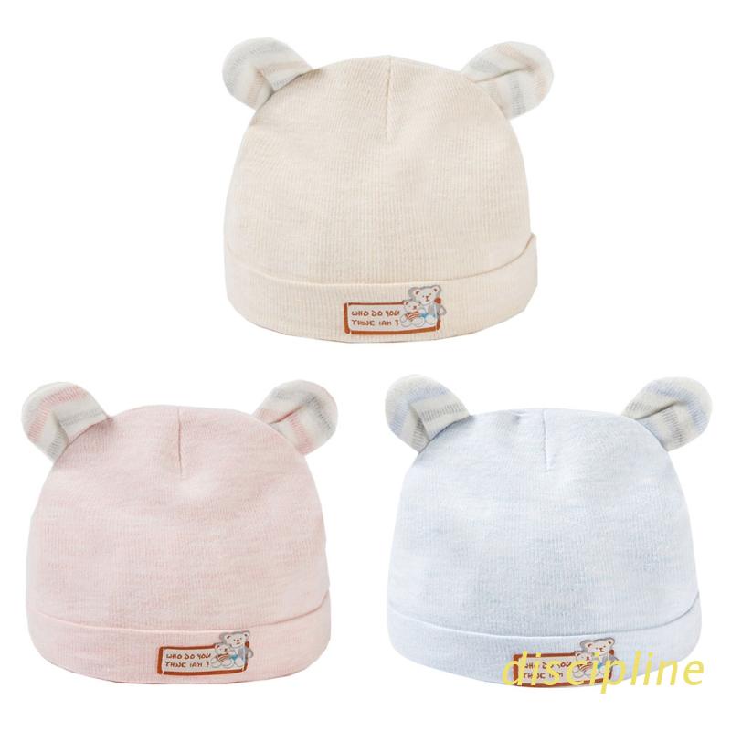 Mũ Cotton Tai Gấu Màu Trơn Dễ Thương Cho Bé Sơ Sinh 0-6 Tháng Tuổi