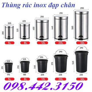 Thùng rác inox đạp chân 30L
