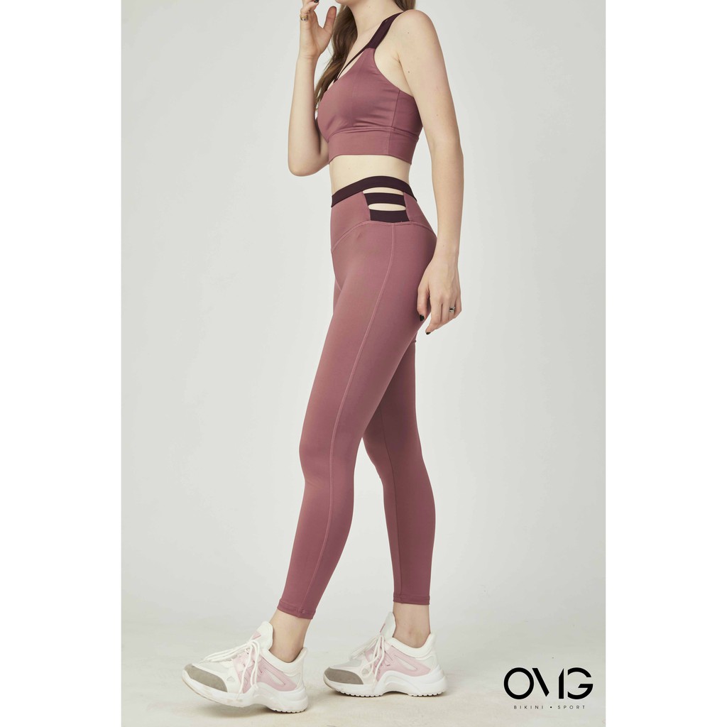 [Mã LT50 giảm 50k đơn 250k] Bộ đồ tập Gym, Yoga Nữ OMG Sport kiểu quần dài áo bra dây kép- màu Đỏ - BG085_RD